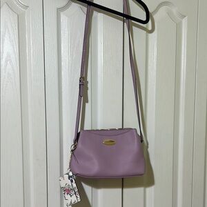 Nanette Lepore Lavender Crossbody Bag with outer floral card holder.